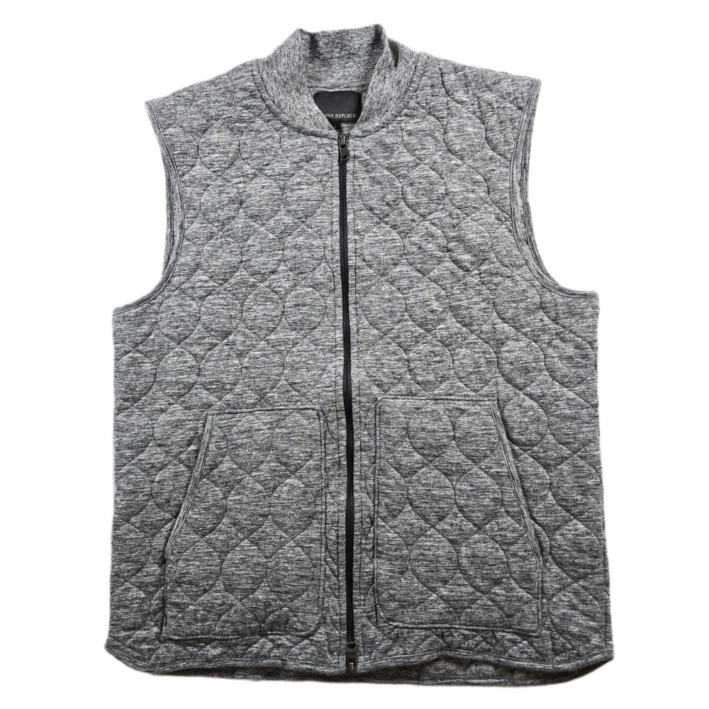 Banana Republic Quilted Vest Womens Large Gray Cotton Blend Full Zip Mock Neck